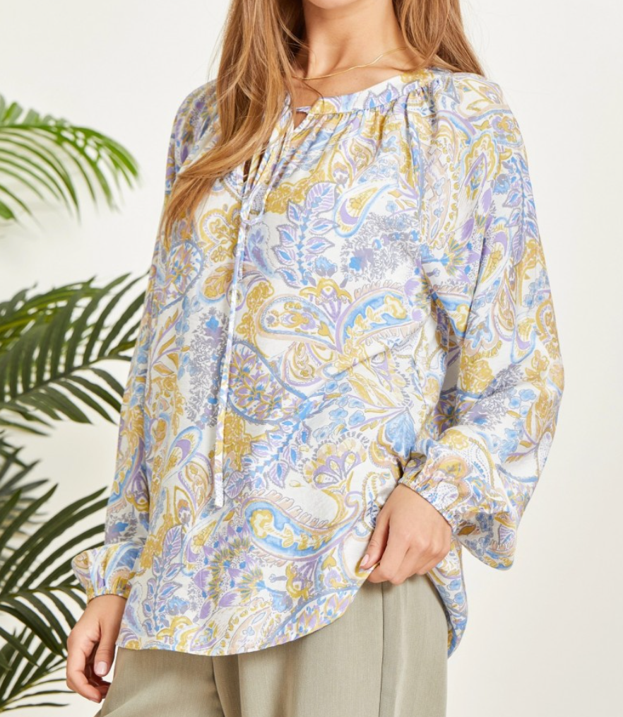Emily Wonder - Blue Paisley Print Top
