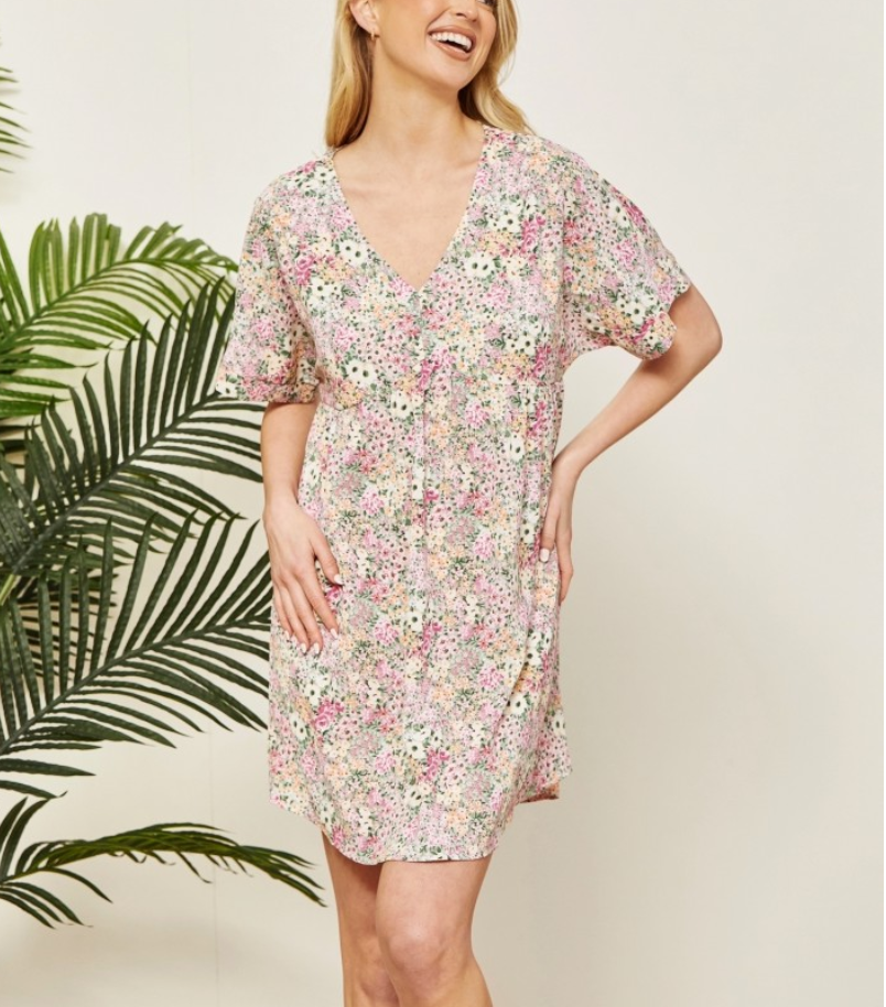 Emily Wonder - Floral V Neck Dress