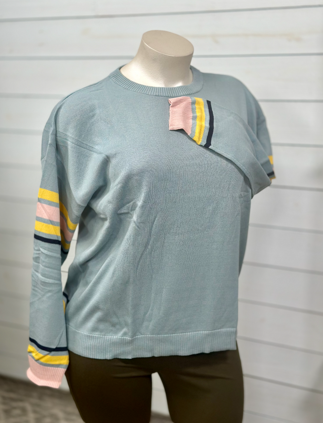 Sew in Love - Steel Blue Varsity Stripe Top
