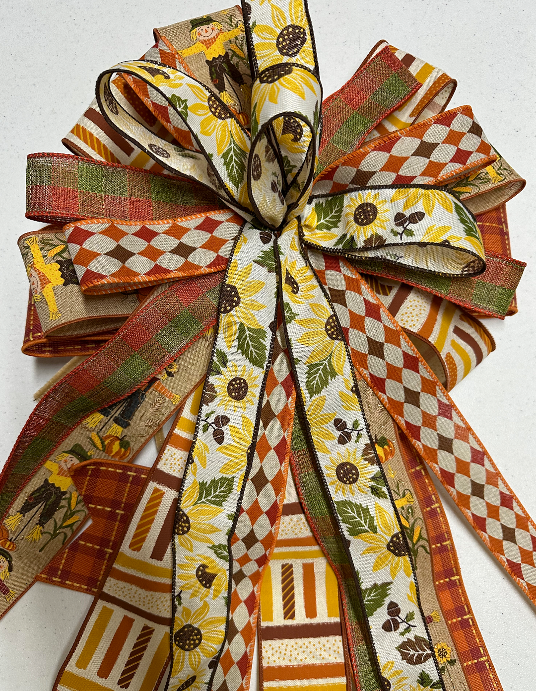 Handmade Holiday Bows for Home Decor - Scarecrow Sunflower