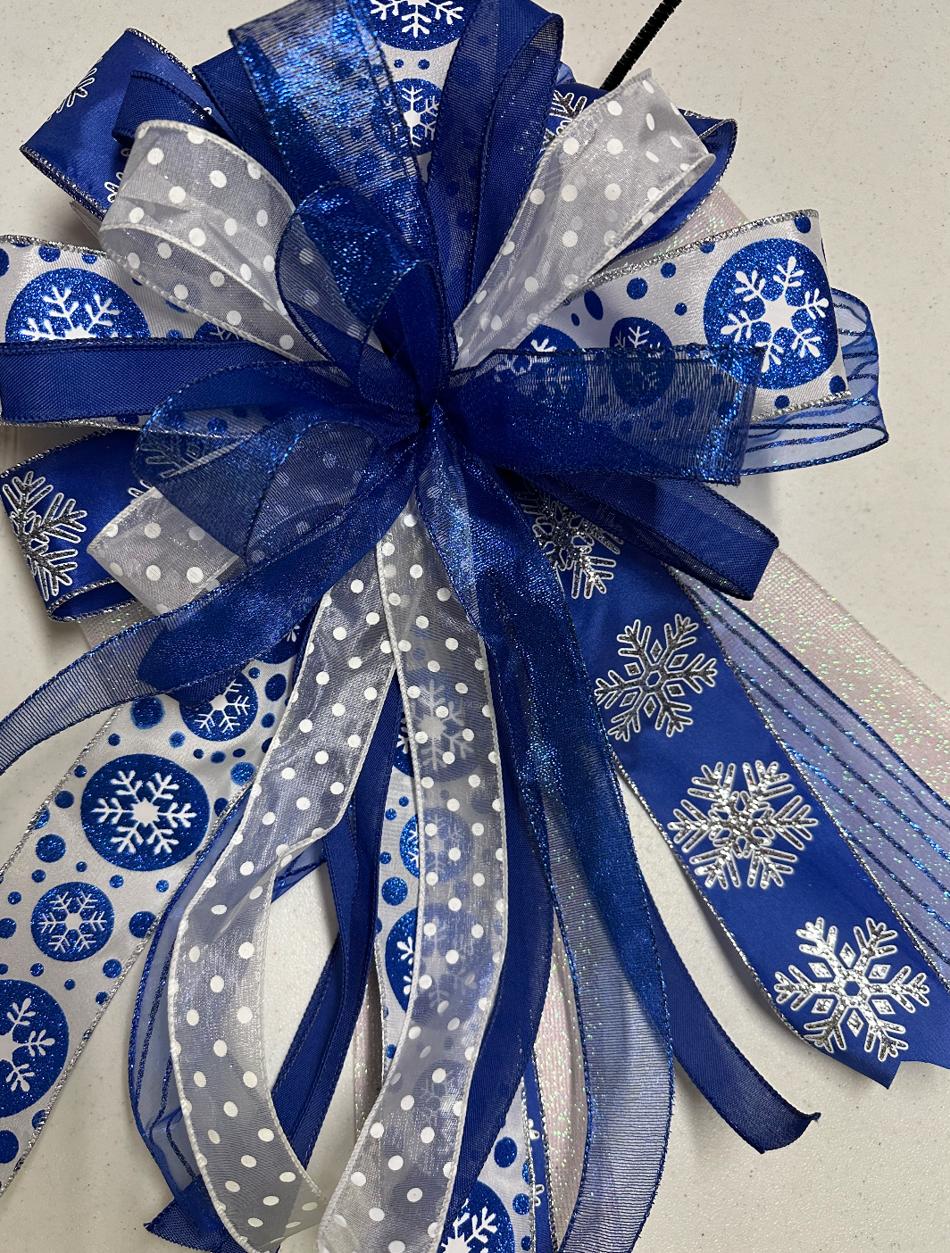 Handmade Holiday Bows for Home Decor - Blue Snowflake