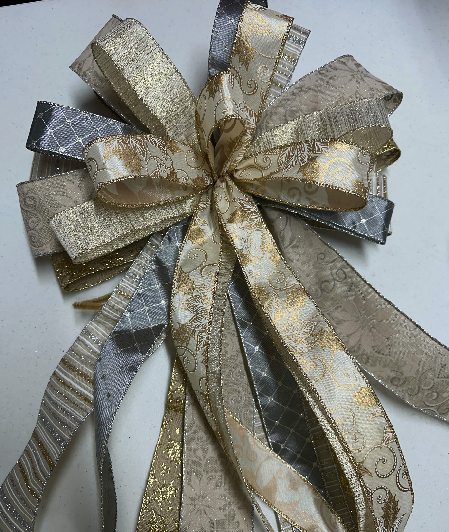 Handmade Holiday Bows for Home Decor - Silver & Gold