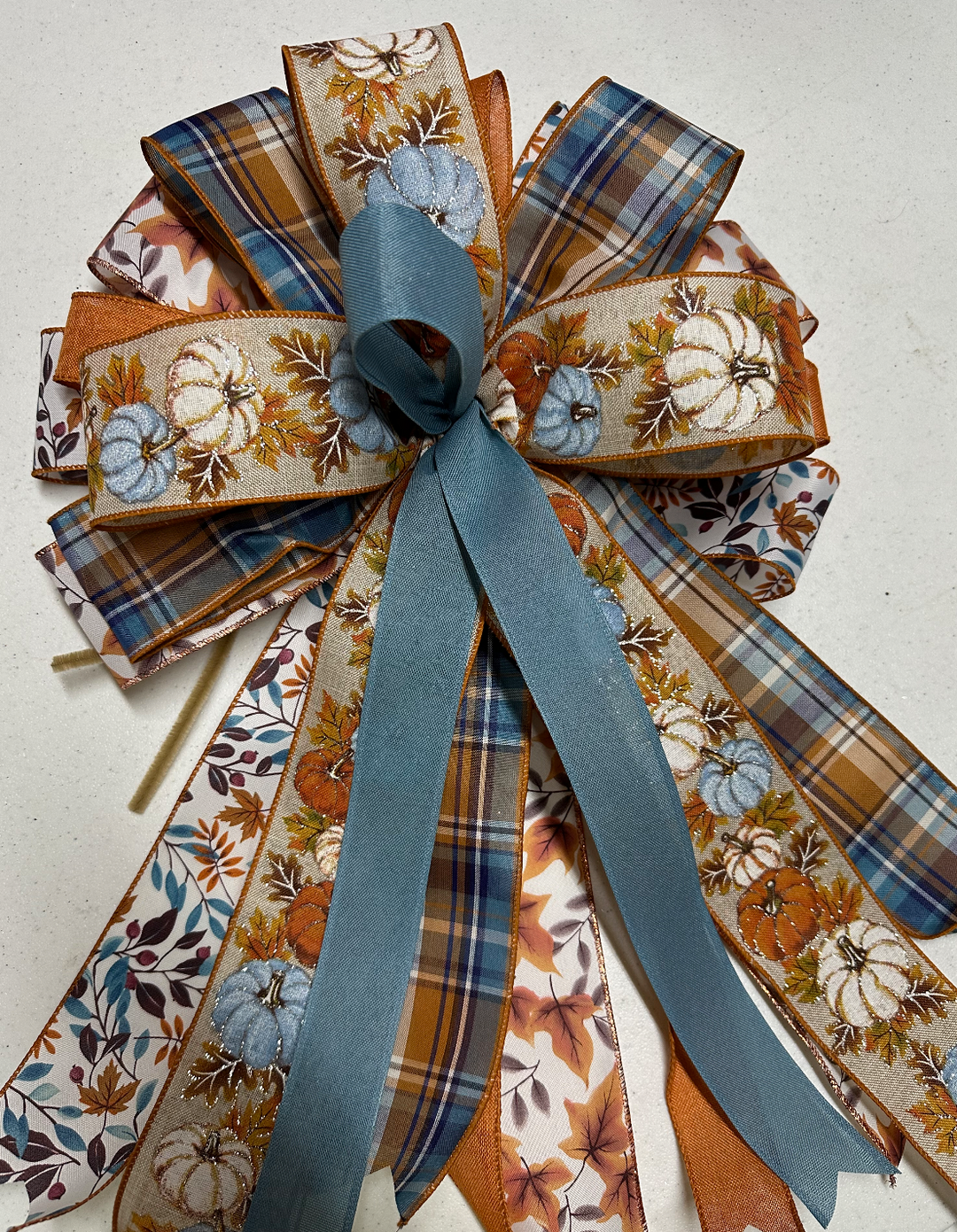Handmade Holiday Bows for Home Decor - Blue Fall Pumpkin