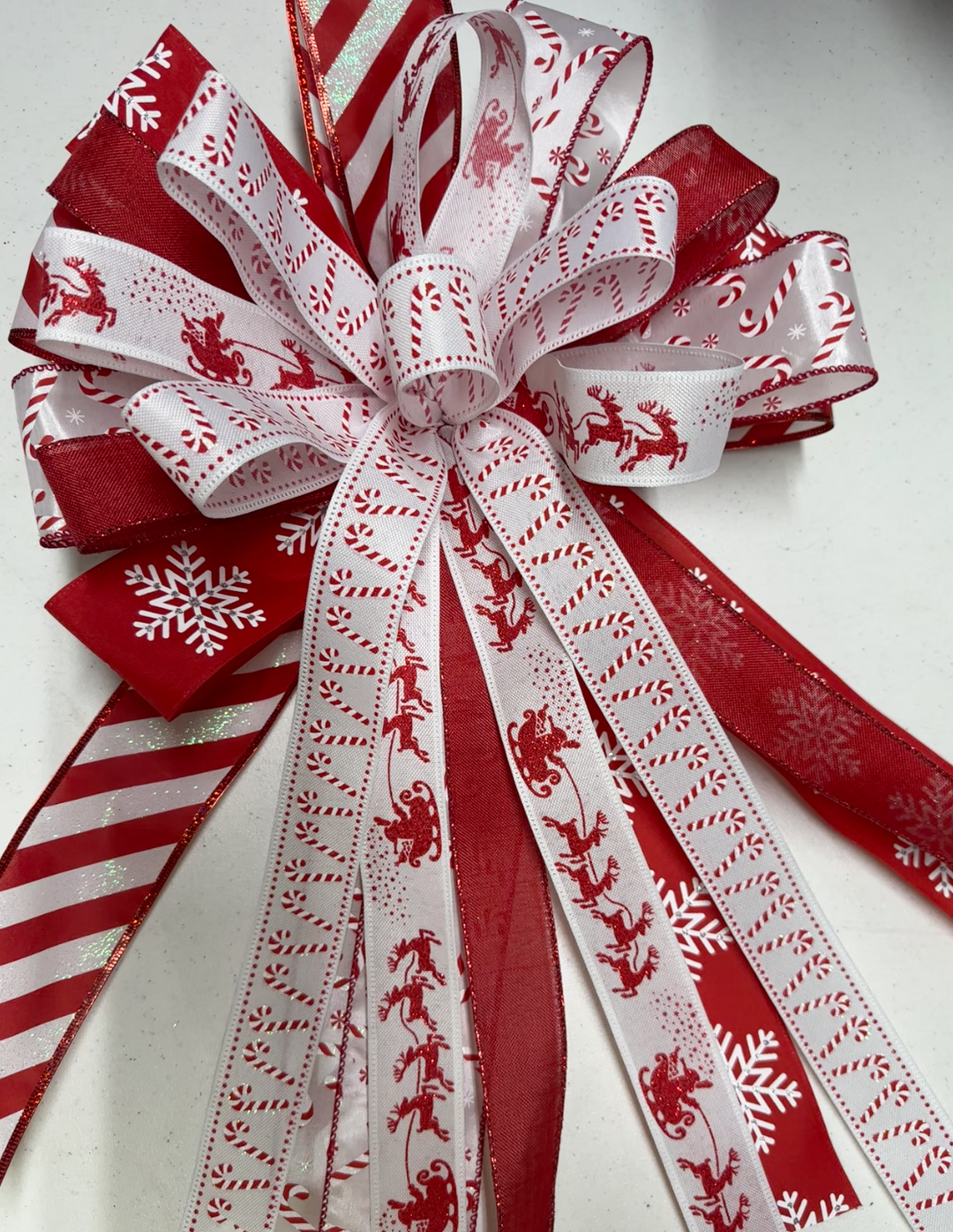 Handmade Holiday Bows for Home Decor - Red White Candy Cane