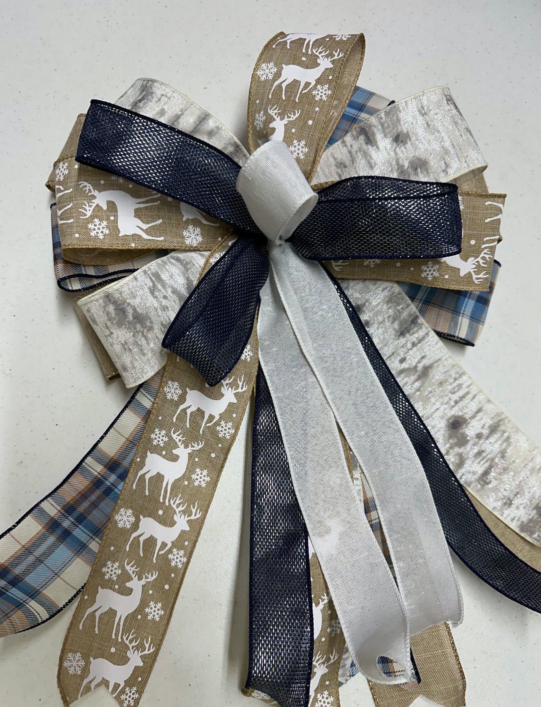 Handmade Holiday Bows for Home Decor - Natural Blue Deer Christmas