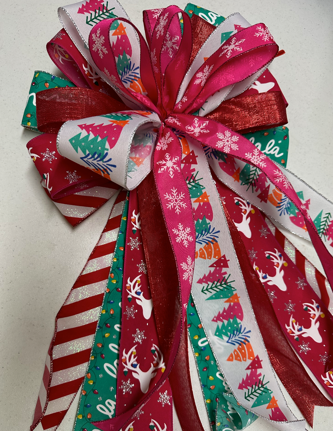 Handmade Holiday Bows for Home Decor - Pink Snowflake