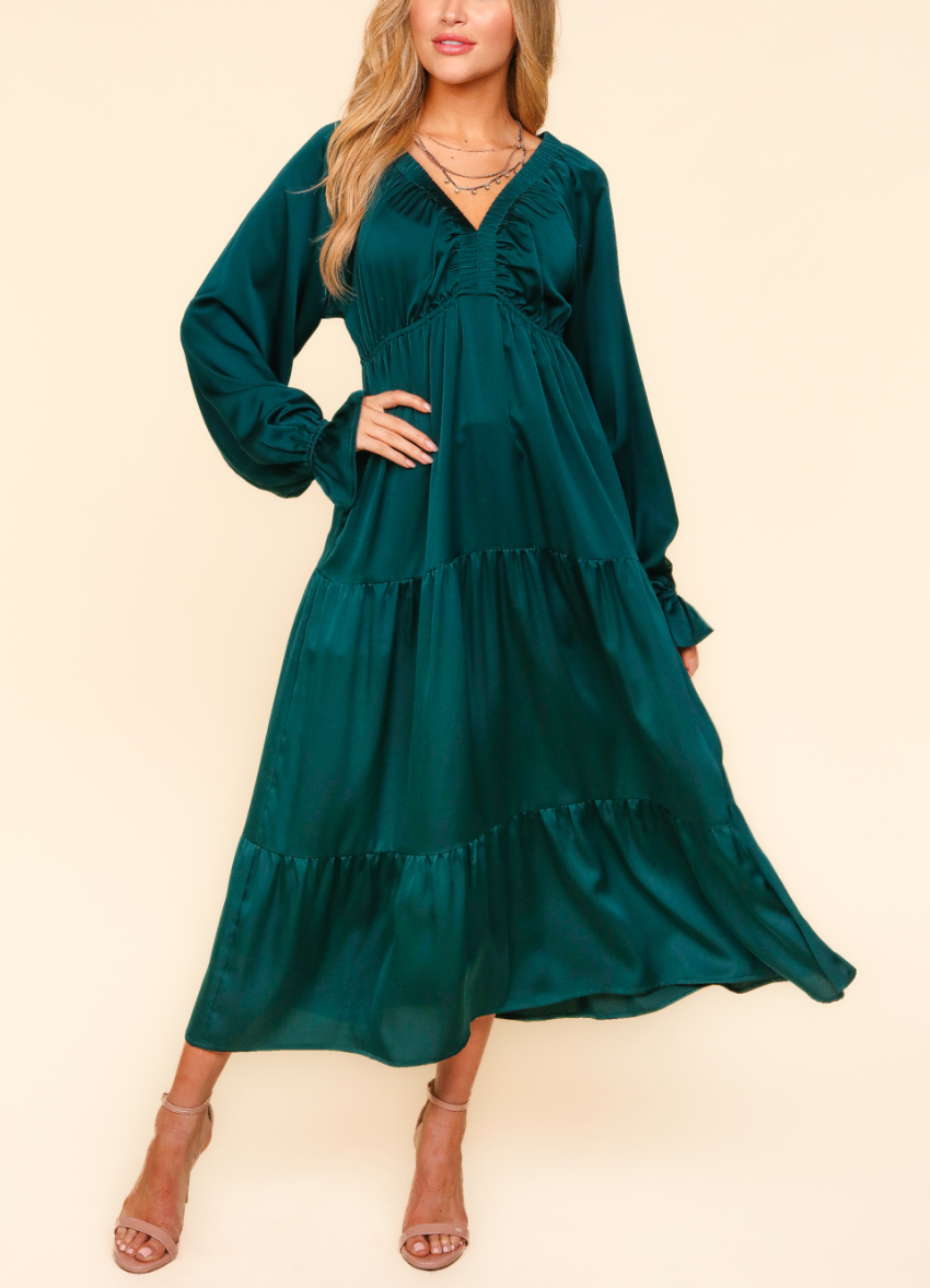 Haptics - V Neck Satin Babydoll Maxi Dress