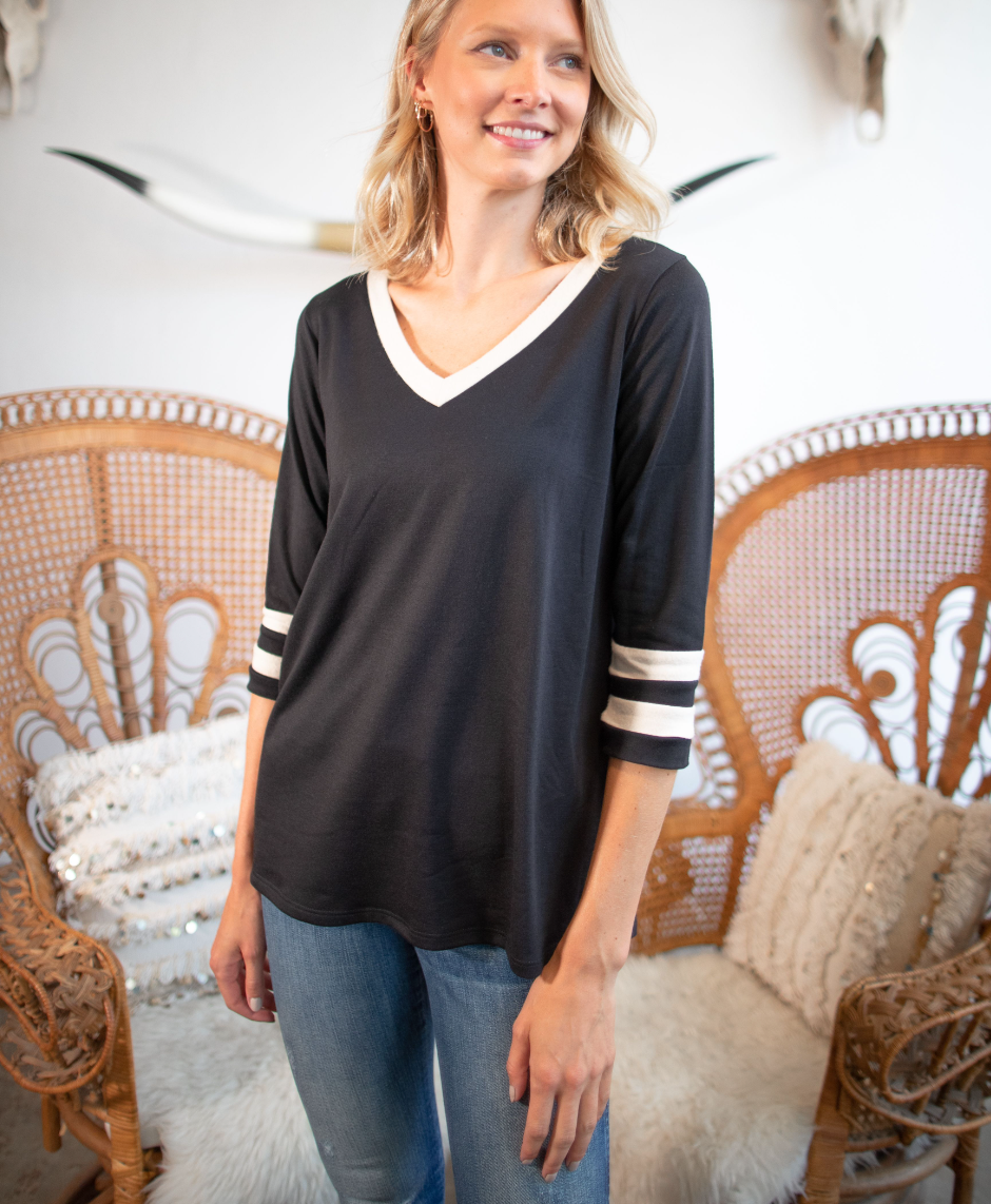 Sew in Love - V Neck Athletic Sleeve Top