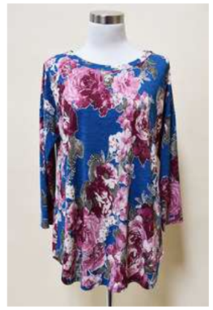 Dear Scarlett - Blue & Mauve Floral Top