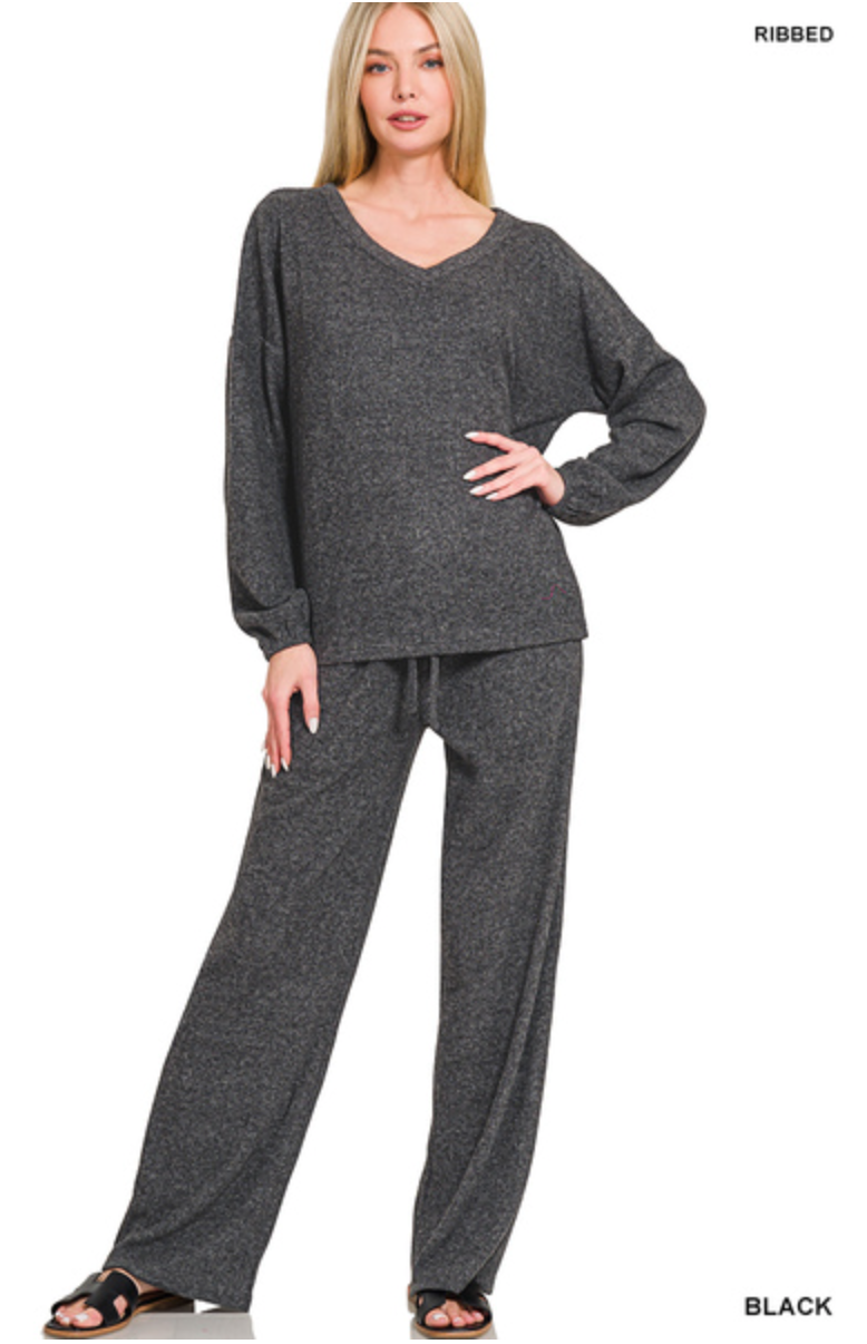 Zenana - Brushed Hacci Long Sleeve & Pants Set