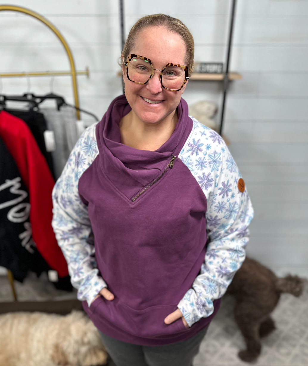 Michelle Mae - Purple and Snowflake Cowl Neck