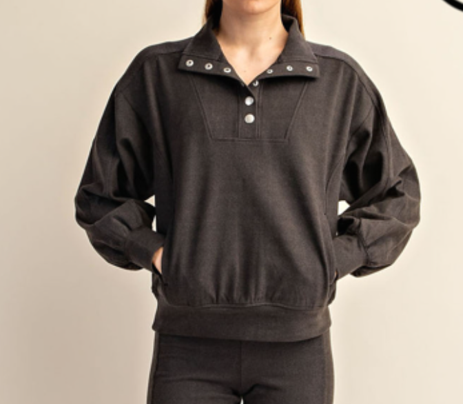 Rae Mode - 1X1 RIB BRUSHED LONG SLEEVE BUTTON-DOWN TOP