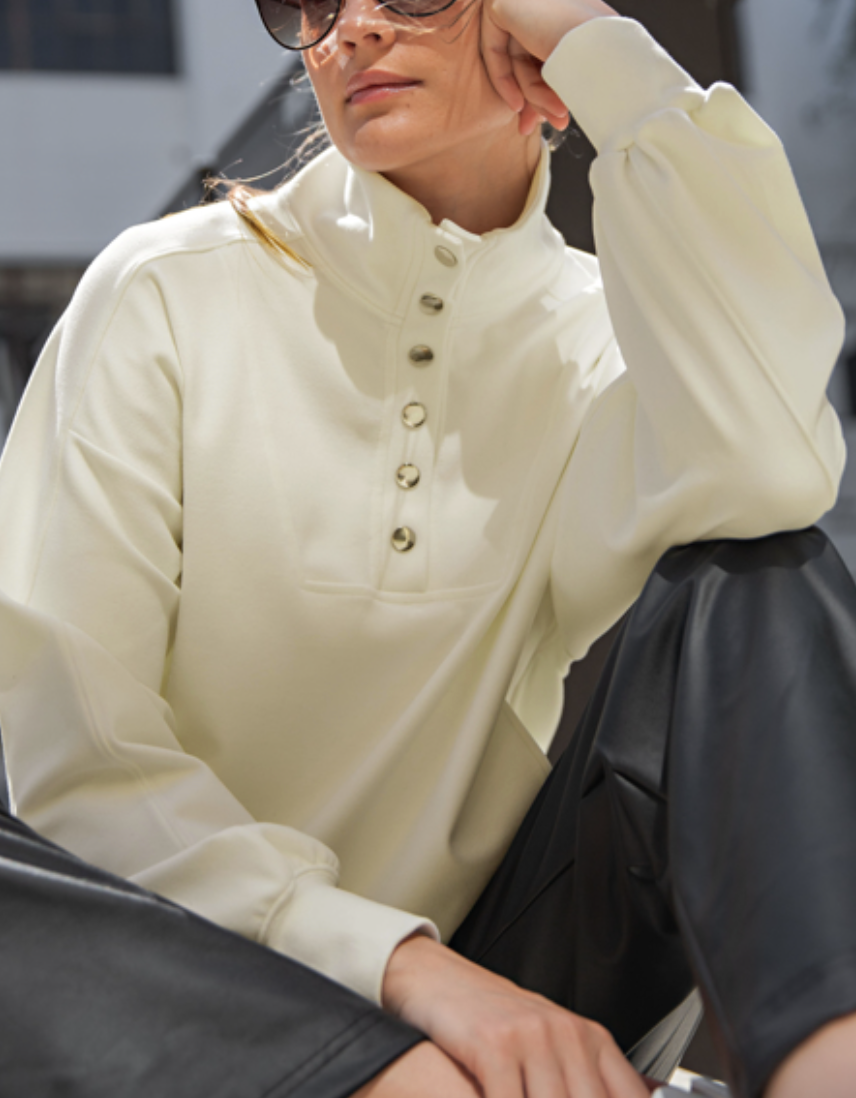 Rae Mode - 1X1 RIB BRUSHED LONG SLEEVE BUTTON-DOWN TOP