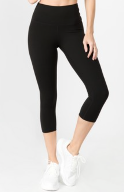 Yelete - High Rise Butter Soft Capri Leggings Black