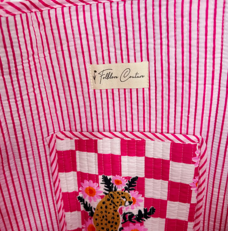 Quilted Tote Bag | Jaguar Print Tote | Large Shopping Tote