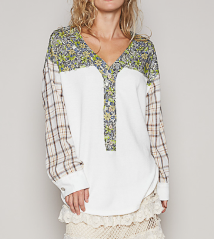 POL - Plaid Floral Top