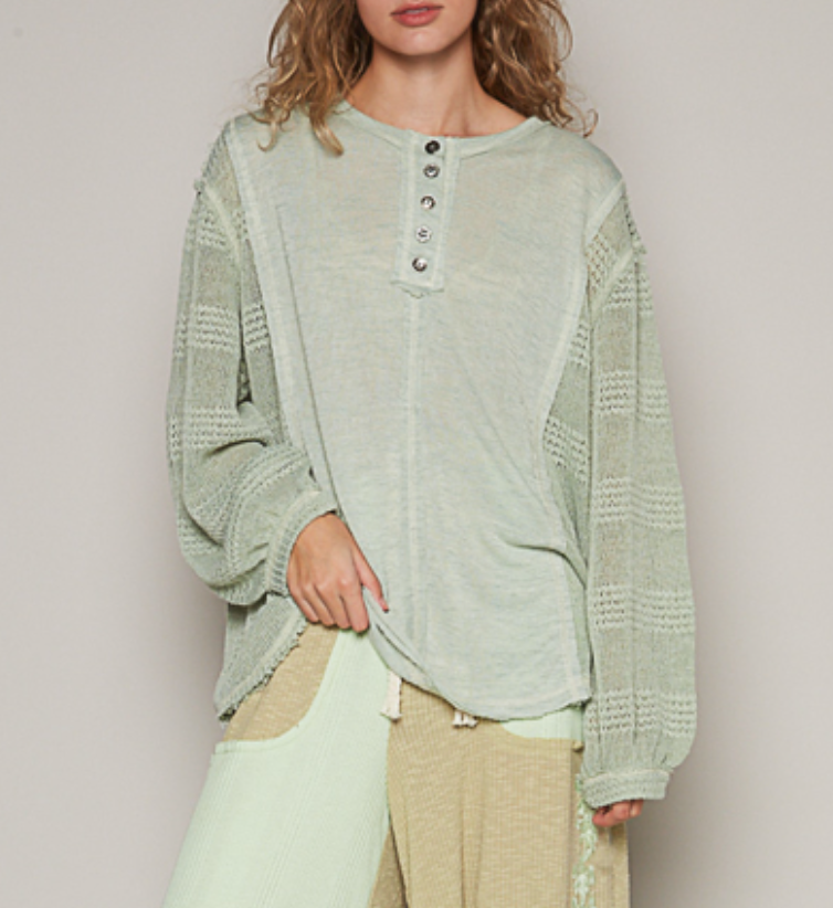 POL - Mint Lace Sleeve Top