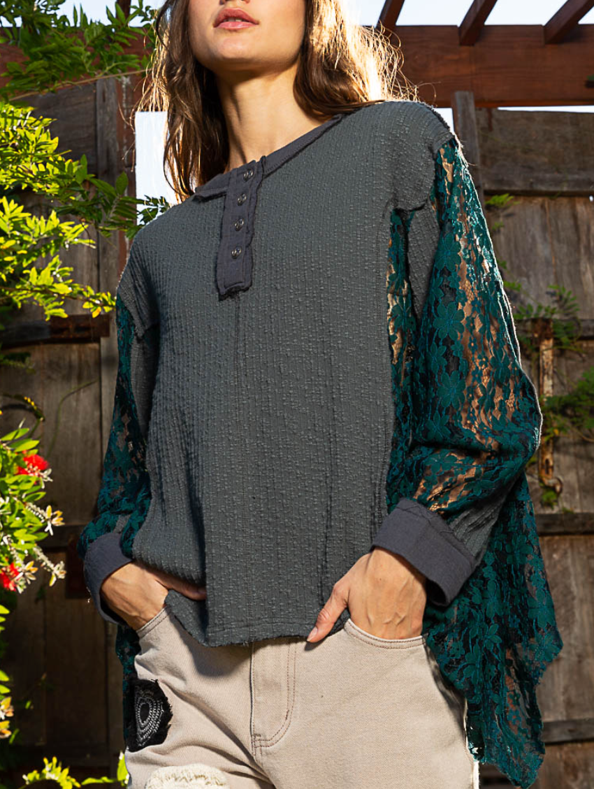 POL - Teal Lace Sleeve Top