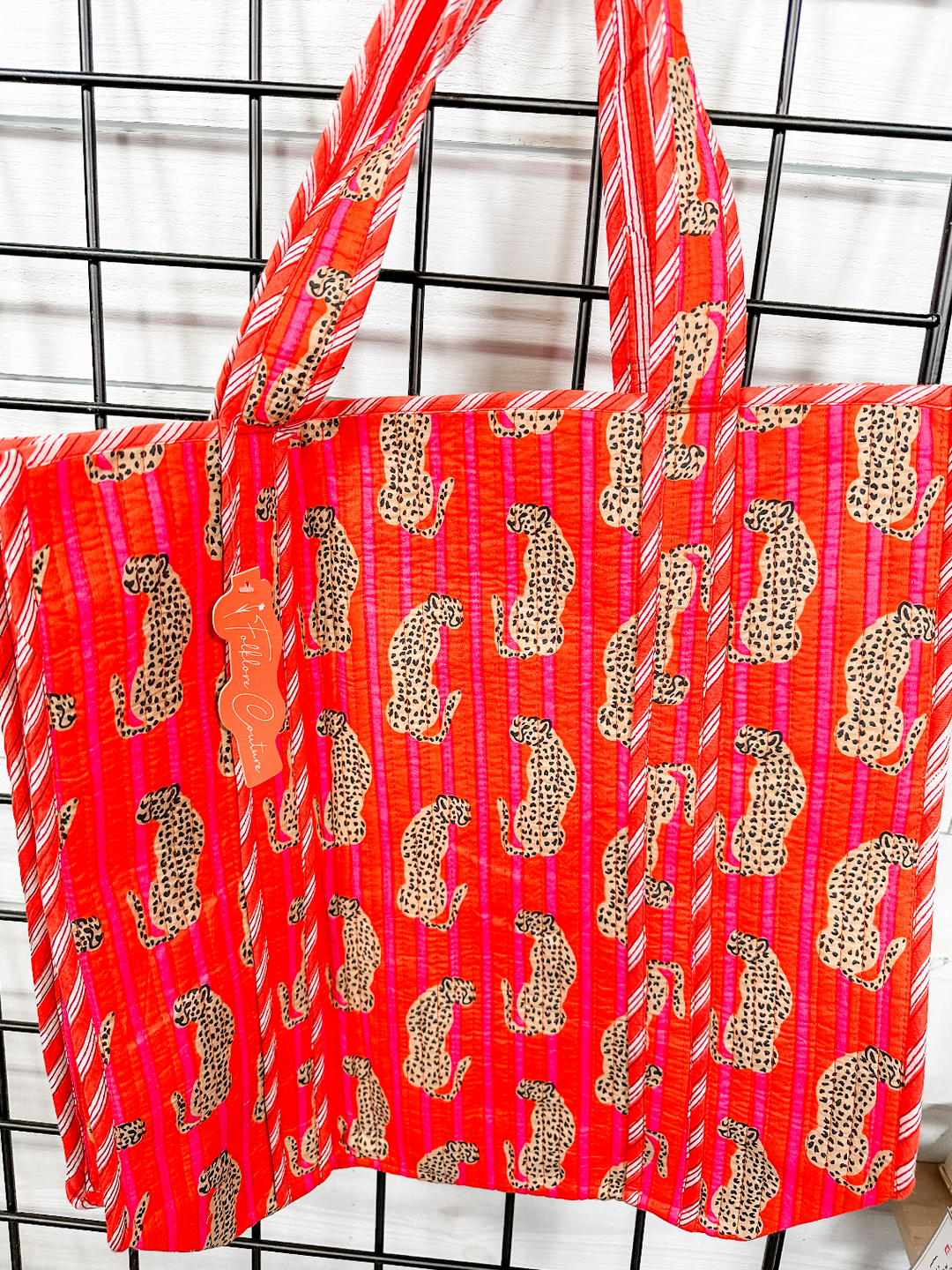 Quilted Tote Orange Stripe Leopard
