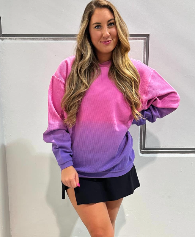 Moon Ryder - Ombre Pink and Purple Corded Crew