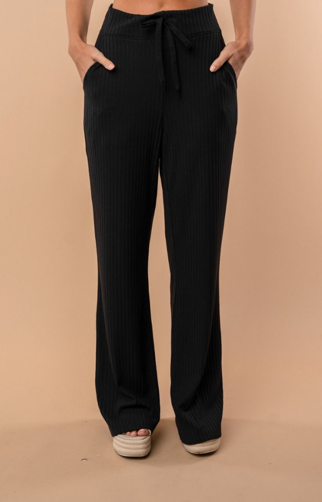 White Birch - High Waisted Ribbed Pants (Black)