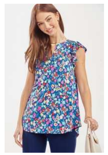 Dear Scarlett - Lizzy Flutter Sleeve Navy Floral