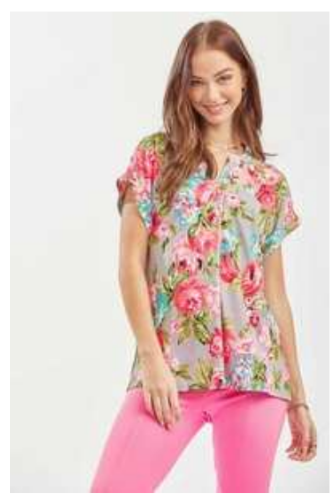 Dear Scarlett - Lizzy Short Sleeve Top Grey Floral