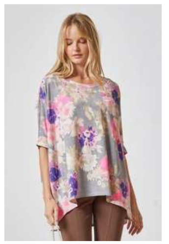 Dear Scarlett - Essential Top Grey Floral