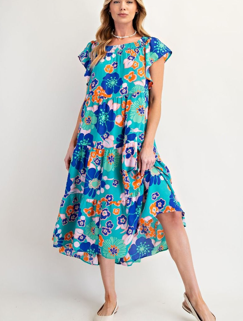 Easel - Teal Floral Maxi Dress