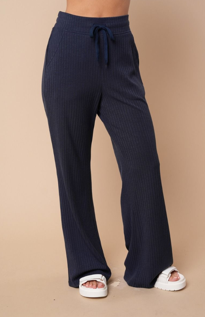 White Birch - High Waisted Ribbed Pants (Navy)