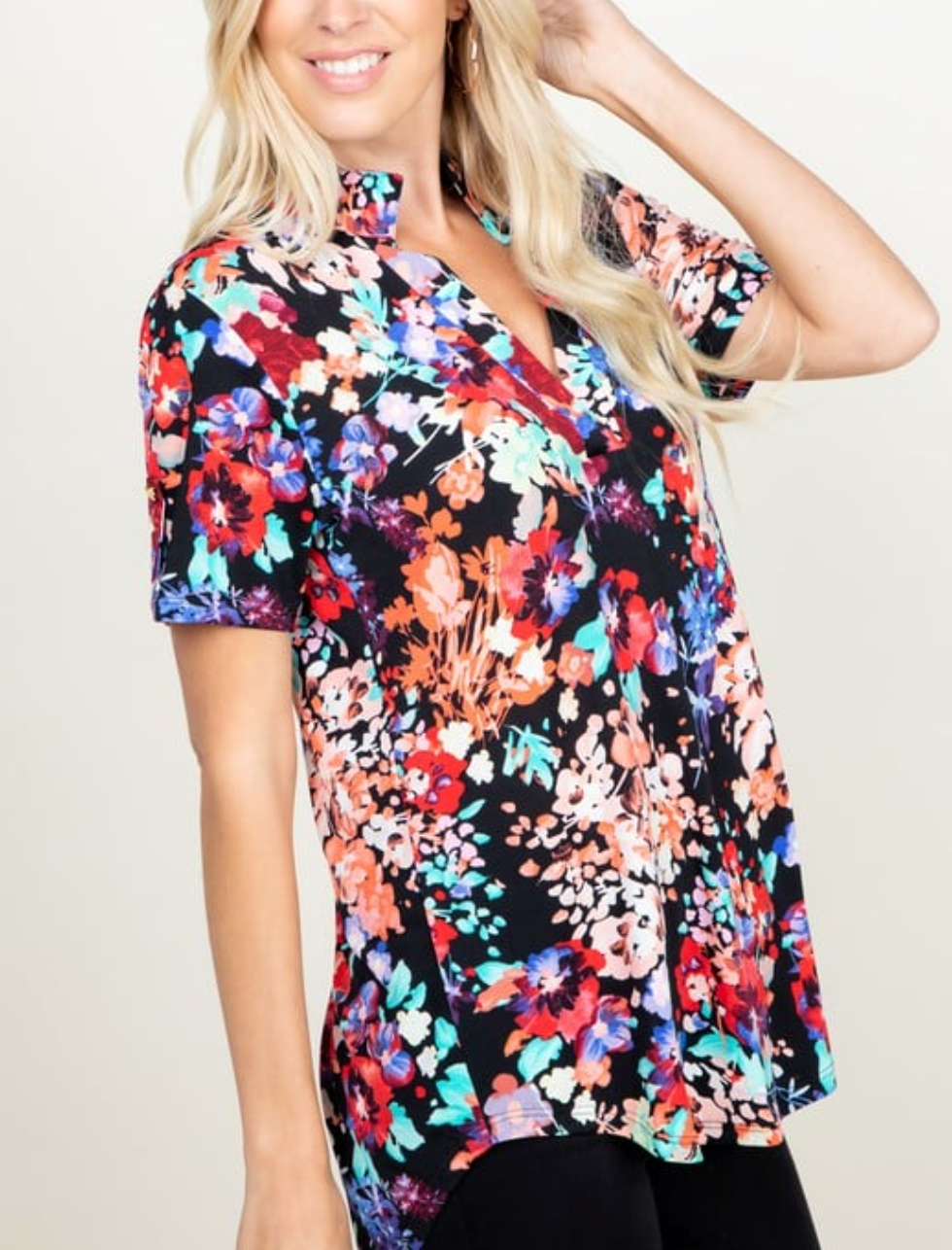 Heimish - Black Floral Short Sleeve Top