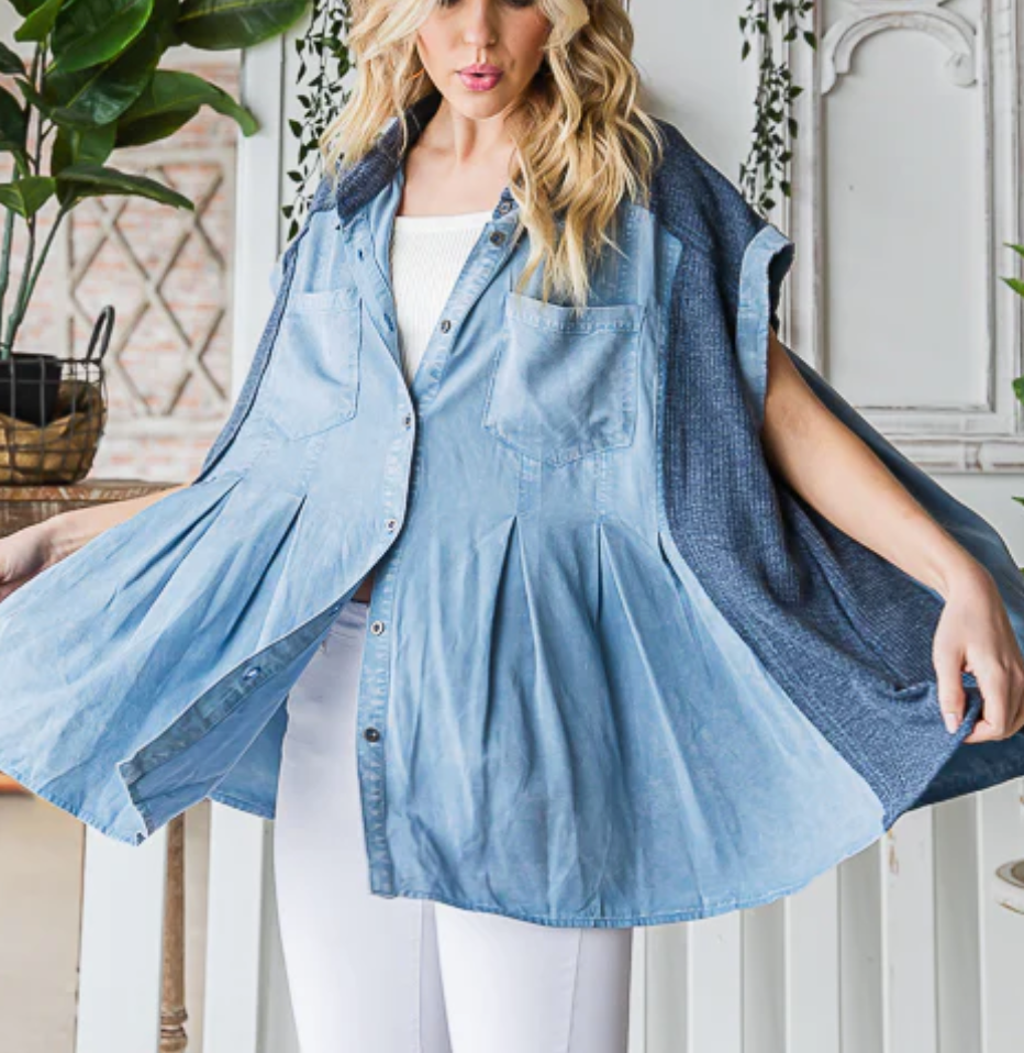Oli & Hali - WASHED PLEATED FLARE HEM BUTTON DOWN SHIRT