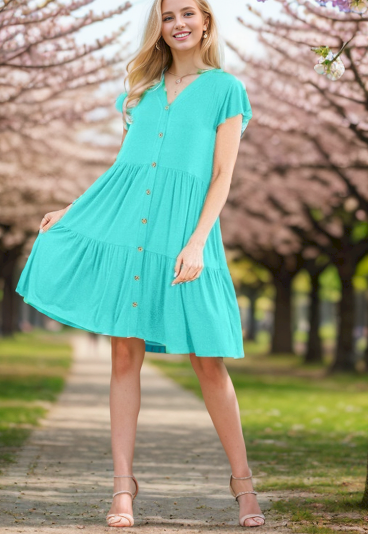 Heimish - V Neck Button Up Mint Dress