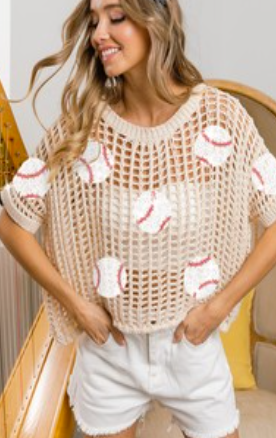 Bibi - OPEN KNIT BASEBALL TOP (BLACK)