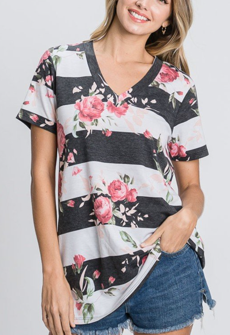 Heimish - Stripe Floral V Neck
