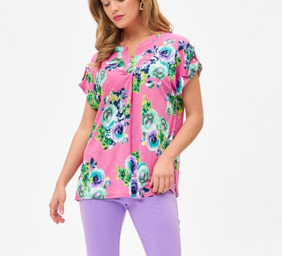 Dear Scarlett - Short Sleeve Lizzy Top Pink Floral