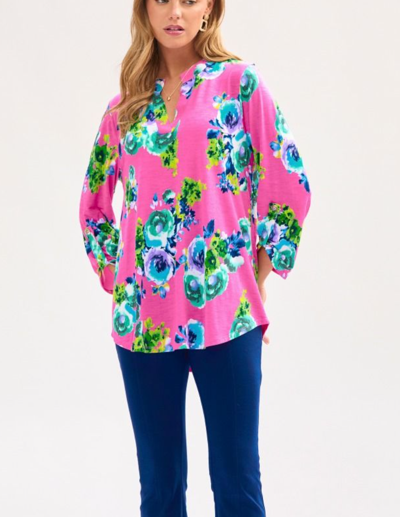 Dear Scarlett - Lizzy Top Pink & Blue Floral