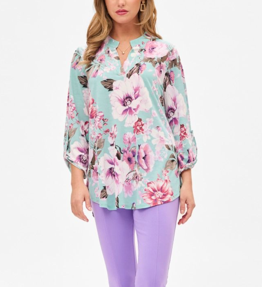 Dear Scarlett - Lizzy Top Mint, Pink & Purple Floral