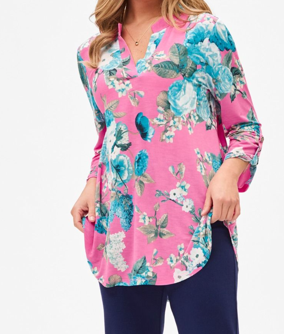 Dear Scarlett - Lizzy Top Big Floral Pink & Blue
