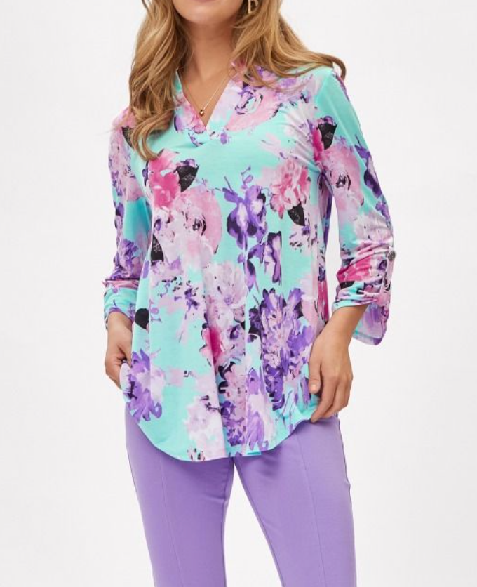 Dear Scarlett - Lizzy Top Mint, Pink & Purple Floral