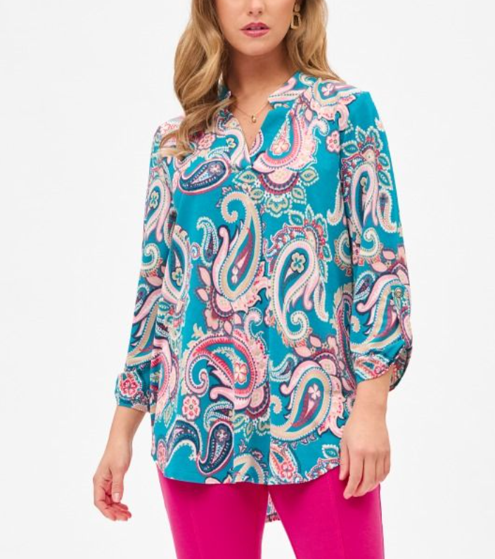 Dear Scarlett - Lizzy Top Teal & Pink Paisley