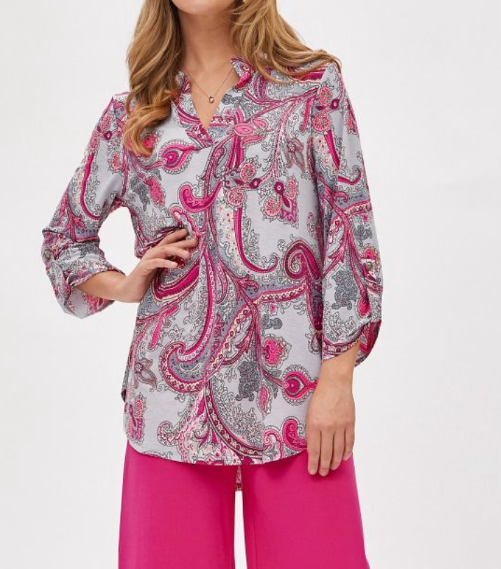 Dear Scarlett - Lizzy Top Grey & Pink Paisley