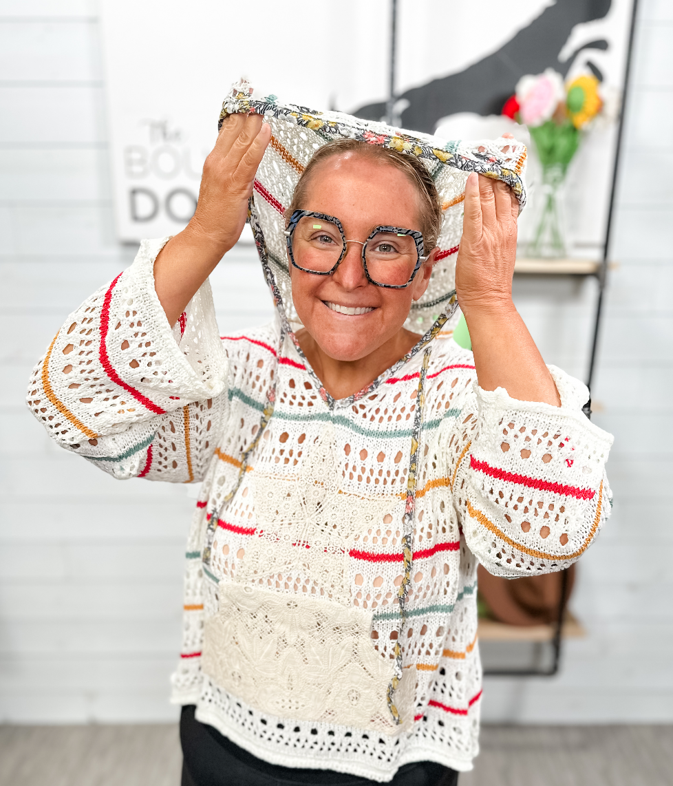 POL - Striped Open Knit Hoodie