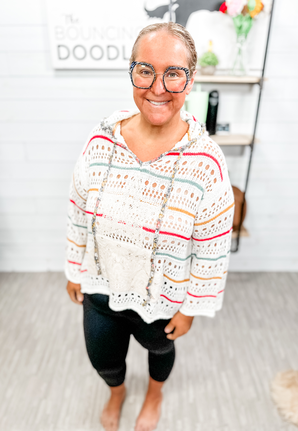 POL - Striped Open Knit Hoodie