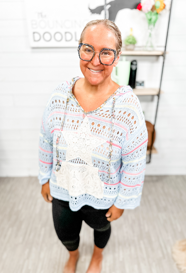 POL - Striped Open Knit Hoodie