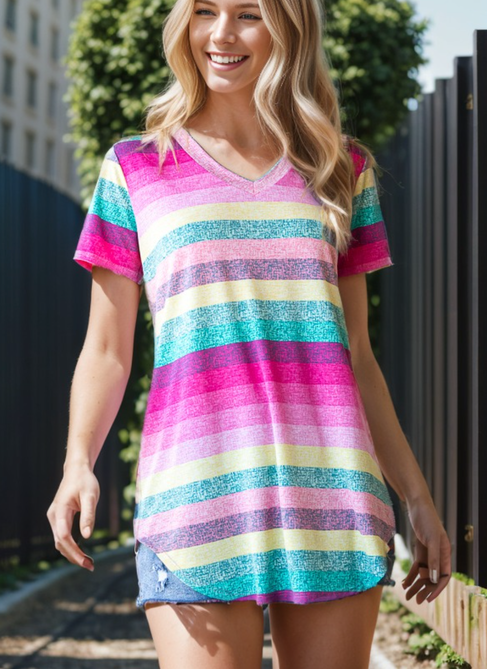 Heimish - Stripe V Neck Top