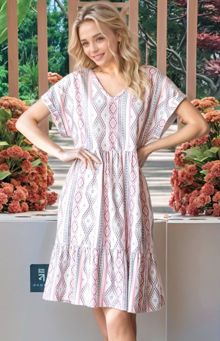Heimish - Pastel Aztec V Neck Dress