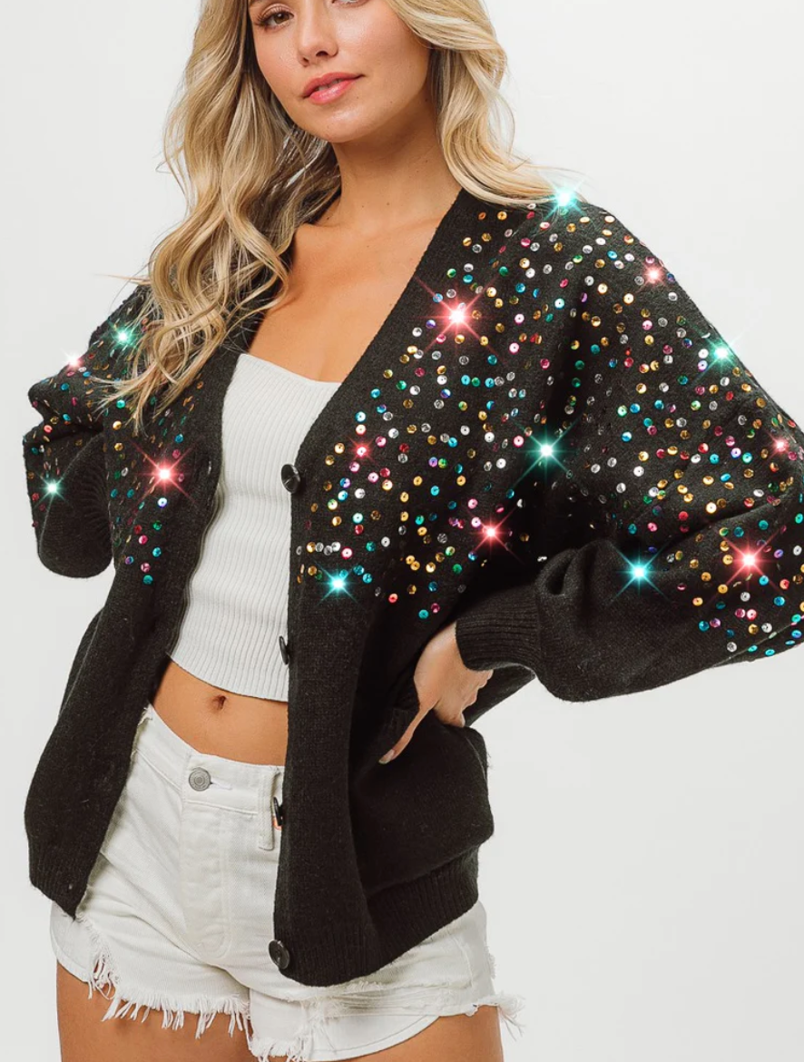 Bibi - Sequin Cardigan in Black