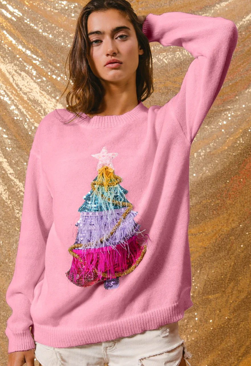 Bibi - Fringe Christmas Tree Sweater