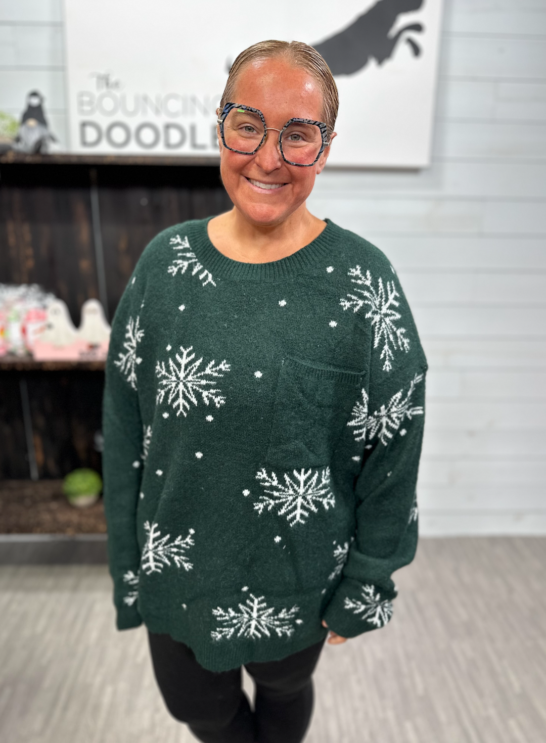Bibi - Hunter Green Snowflake Sweater